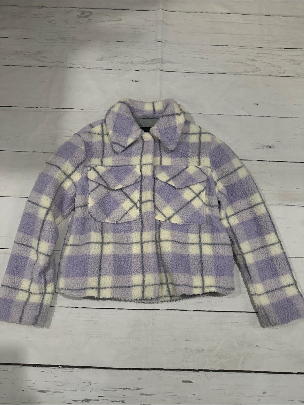 7 For All Mankind Lavender & Cream Plaid Teddy Jacket size small